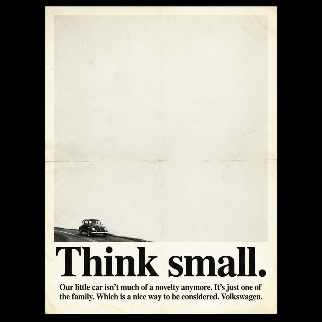 A vintage-style Volkswagen print advertisement